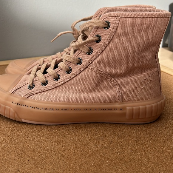 AllSaints Canvas High Top Sneakers Light Pink size 38 US 7 - Picture 5 of 16